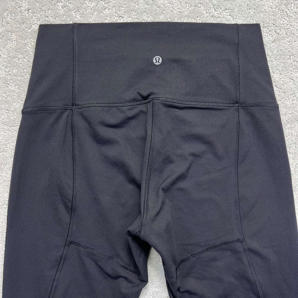 Lululemon Leggings Womens 10 Black High Cropped Mesh Panels Hem Active Yoga - Picture 8 of 14